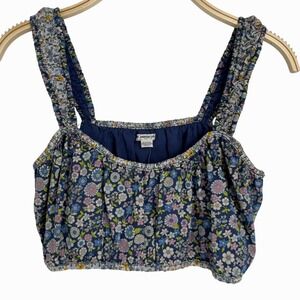 American Eagle Floral Crop Top XL Blue Purple Daisy Smocked Boho Cottagecore NWT